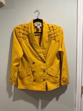 Morgan Square Yellow Double Breasted Blazer Size 11 Fits Women S/M 19" Pit to Pi